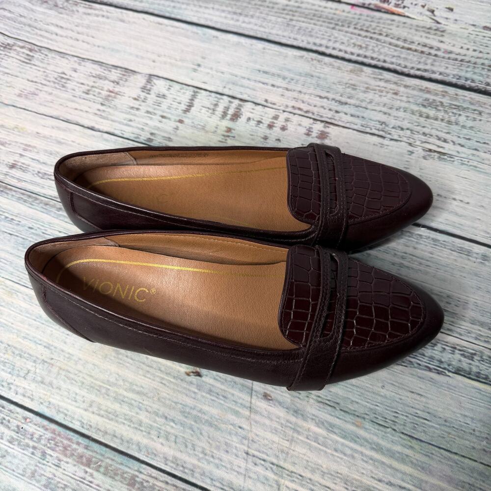 Vionic Savannah Loafers Womens 6.5 Brown Leather Croc Comfort Flats - Picture 2 of 5